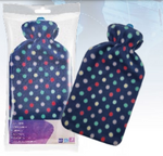 Termofor 2L DEPAN, Kropki – polar, granatowe tło, kropki białe, różowe, błękitne