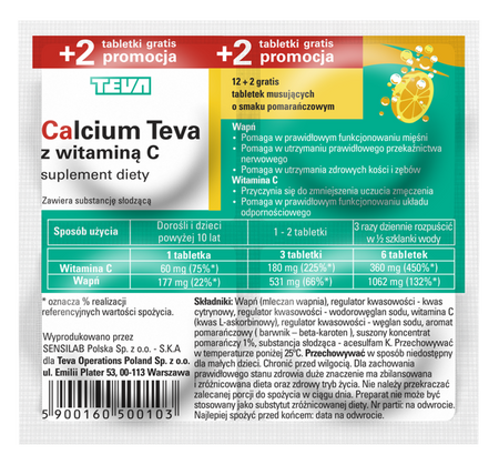 Calcium z vit C o smaku pomarańczowym TEVA 14 tabl.04.2025